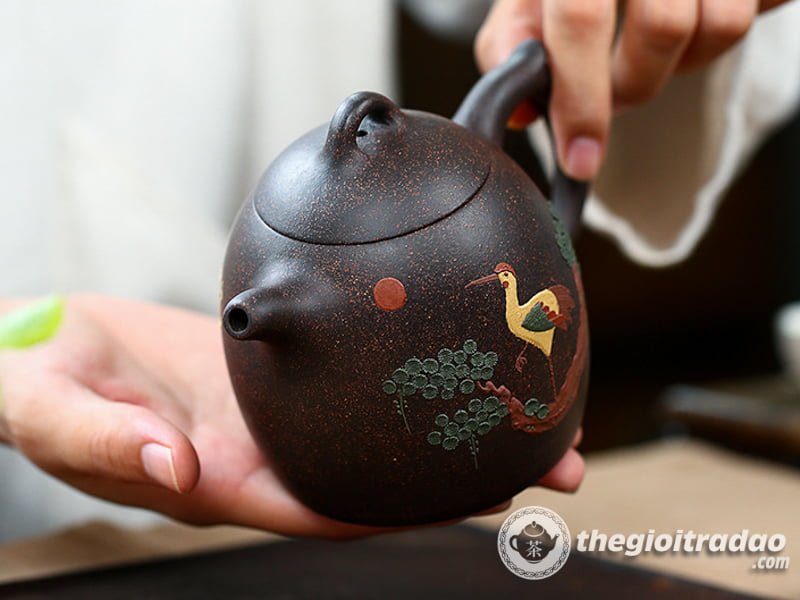 Ấm Tử Sa Tần Quyền Tùng Hạc Hắc Kim Sa 300ml 19 Am tu sa tan quyen tien hac-1014106016-13