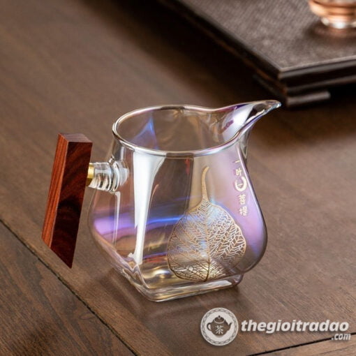 贝彩烧公道杯加厚玻璃分茶器实木柄幻彩色公杯大容量高档创意茶海