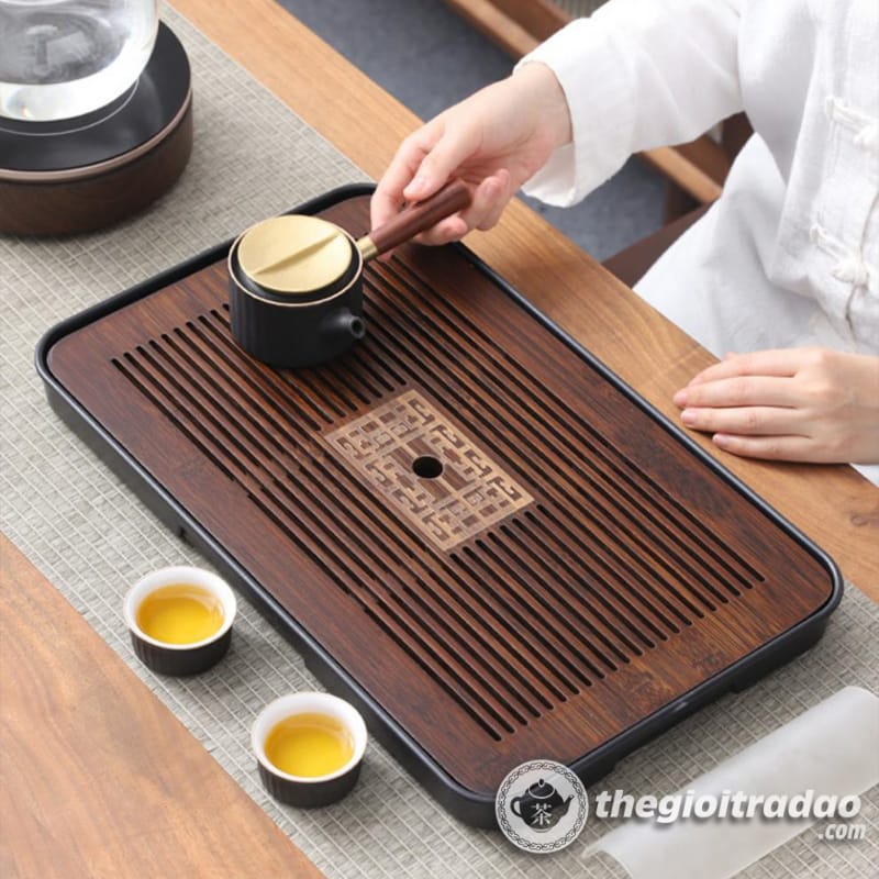 Khay Trà Tre Đáy Nhựa Siêu Bền, Có Khoang Chứa Nước 36x23cm 15 khay tra tre day nhua sieu ben kich thuoc 43x26cm 5