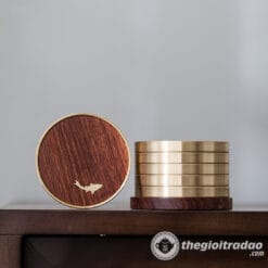 Bộ Lót Chén Trà, Ly Trà Tử Sa Họa Tiết Cá Bằng Gỗ Bọc Đồng 5 bo lot chen tra, ly tra tu sa bang go boc dong cao cap-247012218-2