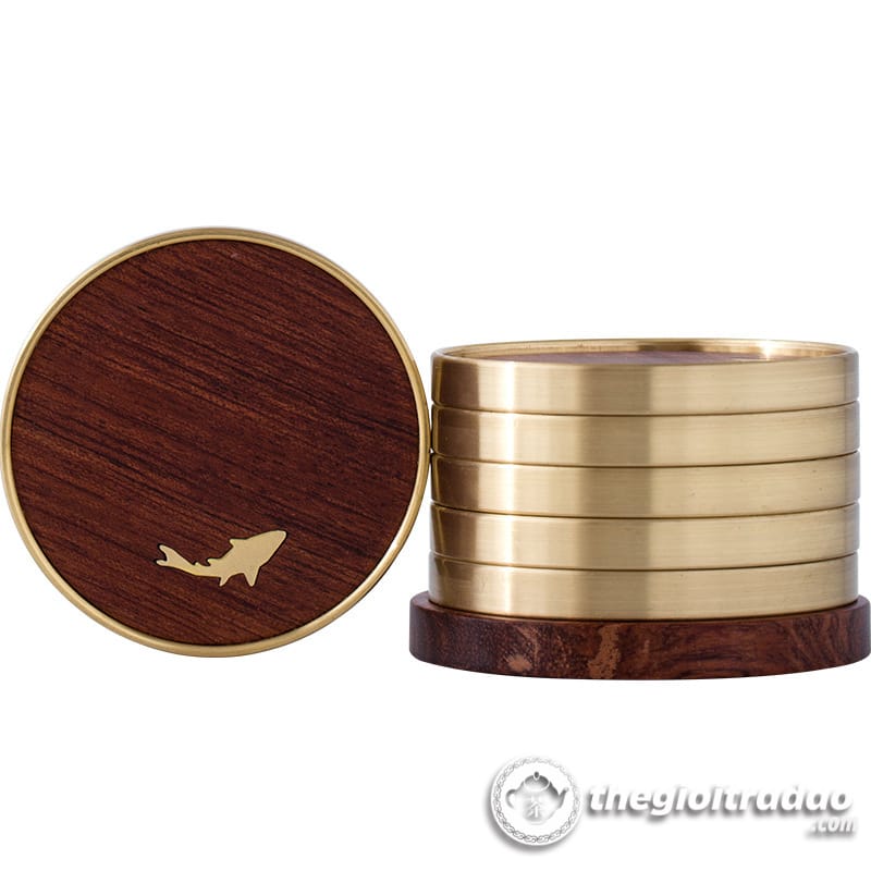 Bộ Lót Chén Trà, Ly Trà Tử Sa Họa Tiết Cá Bằng Gỗ Bọc Đồng 12 bo lot chen tra, ly tra tu sa bang go boc dong cao cap-247012218-5