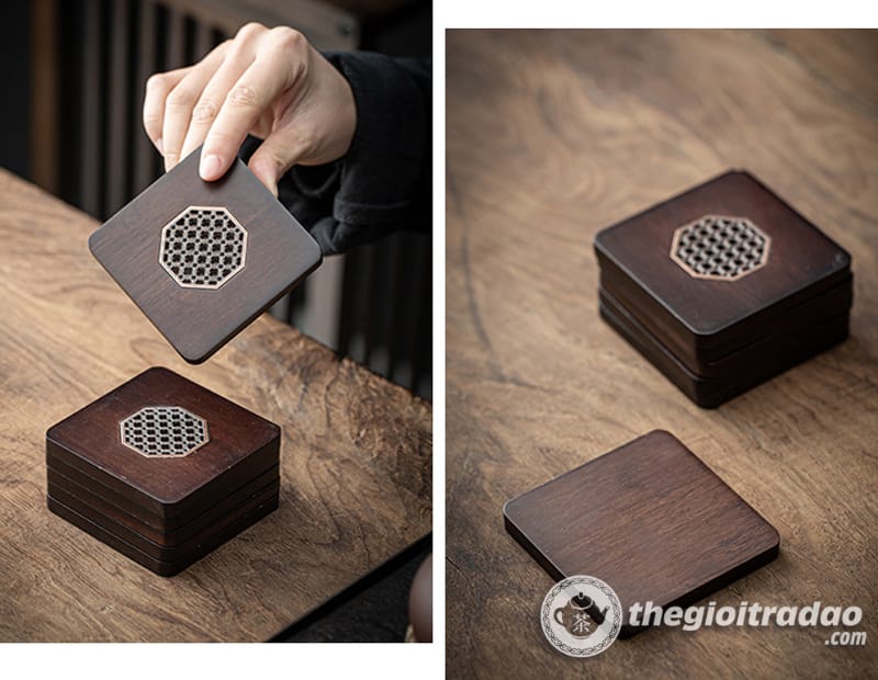 Miếng Lót Chén Trà, Ly Trà Ấm Tử Sa Chất Liệu Gỗ Mun 12 mieng lot chen tra tu sa bang go mun-247012218-10