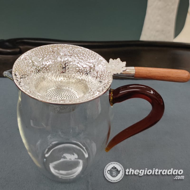 Dụng Cụ Lọc Trà, Lược Trà Bạc Tay Cầm Cán Gỗ 10 dung cu loc tra, luoc tra bang bac tay cam can go --4