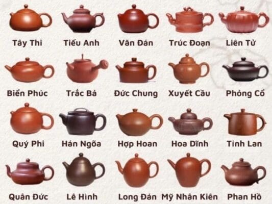 Những dáng ấm pha trà tử sa phổ biến