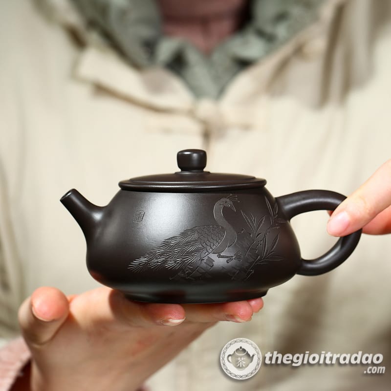 Ấm Tử Sa Thạch Biều Khổng Tước Hắc Chu Nê 220ml 20 am tu sa thach bieu khong tuoc hac chu ne 220ml--15