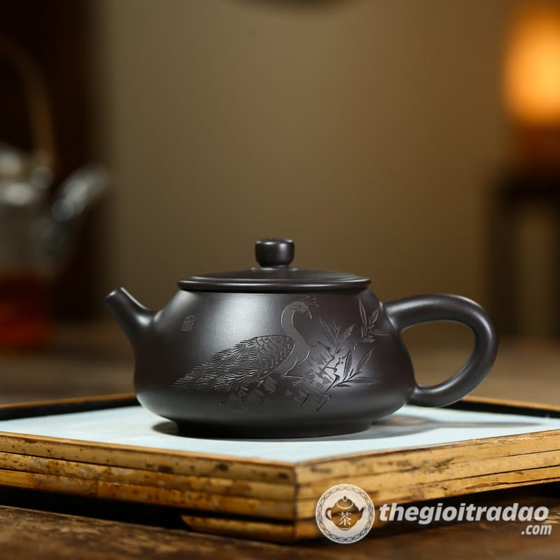 Ấm Tử Sa Thạch Biều Khổng Tước Hắc Chu Nê 220ml 10 am tu sa thach bieu khong tuoc hac chu ne 220ml--5