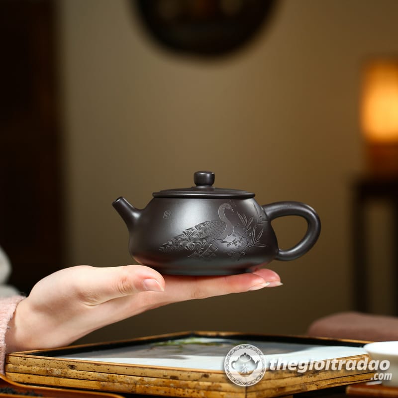 Ấm Tử Sa Thạch Biều Khổng Tước Hắc Chu Nê 220ml 14 am tu sa thach bieu khong tuoc hac chu ne 220ml--9