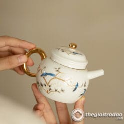 Ấm Trà Sứ Cảnh Đức Vẽ Tay Chim Hoàng Anh 170ml 6 Am tra su canh duc ve tay chim hoang anh 170ml--6