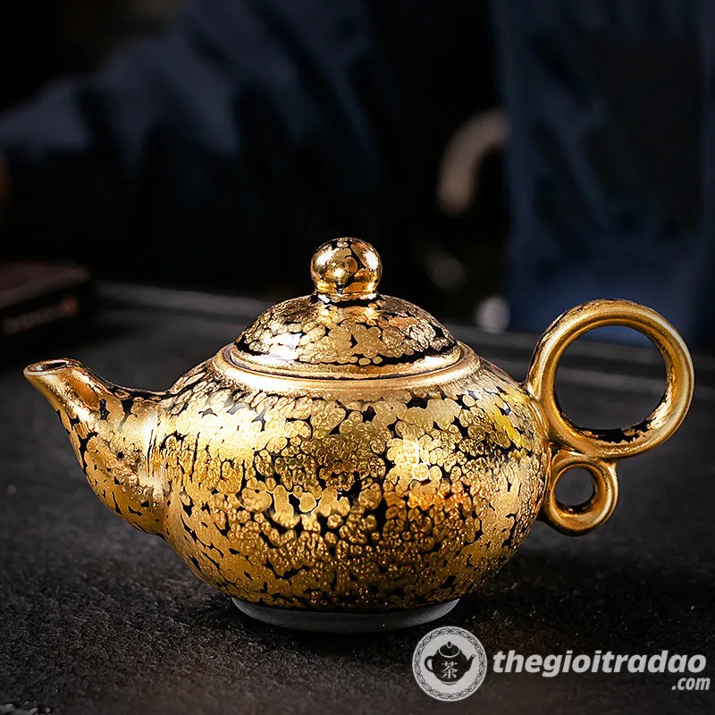 Ấm Trà Thiên Mục Vàng 24K Song Hoàn Du Trích 250ml 8 am tra thien muc vang 24k song hoan du trich 250ml--14
