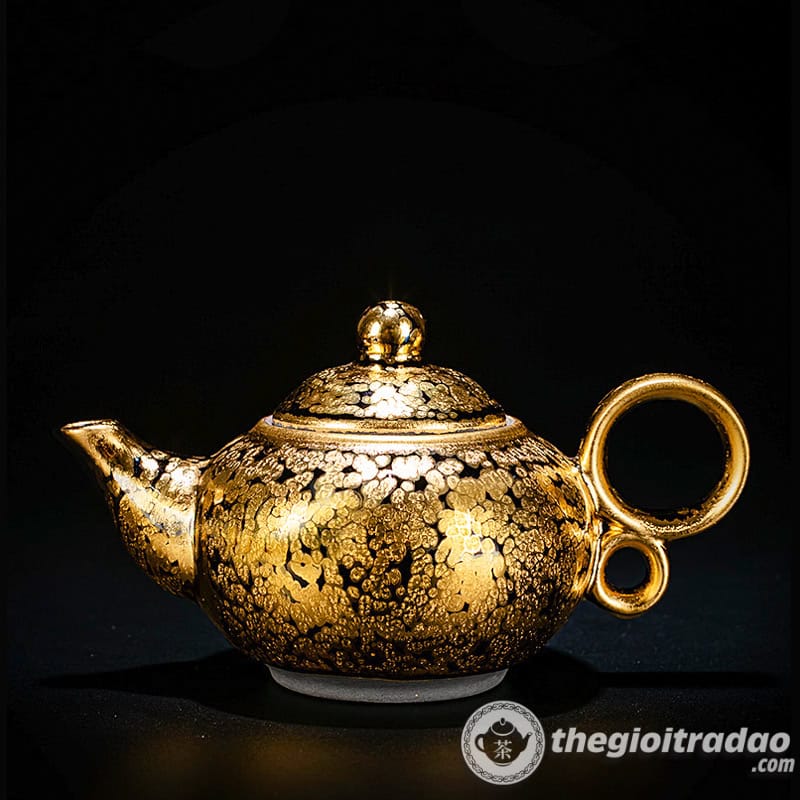 Ấm Trà Thiên Mục Vàng 24K Song Hoàn Du Trích 250ml 15 am tra thien muc vang 24k song hoan du trich 250ml--17