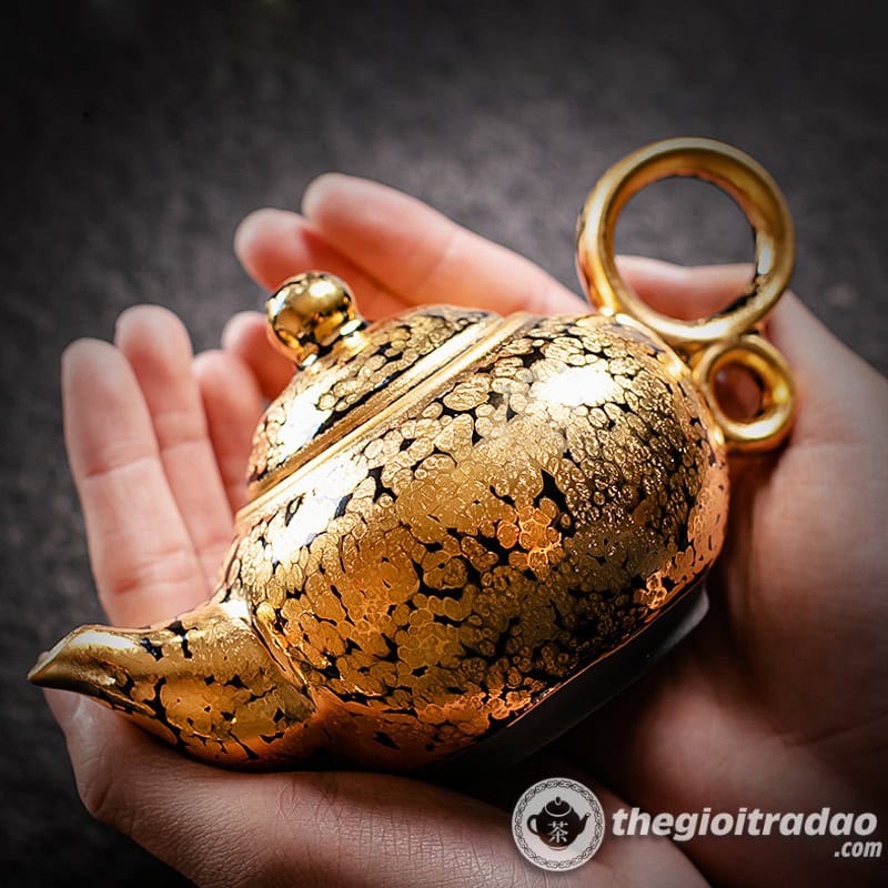 Ấm Trà Thiên Mục Vàng 24K Song Hoàn Du Trích 250ml 10 am tra thien muc vang 24k song hoan du trich 250ml--5