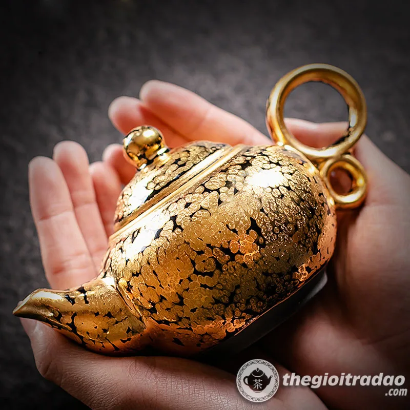 Ấm Trà Thiên Mục Vàng 24K Song Hoàn Du Trích 250ml 10 am tra thien muc vang 24k song hoan du trich 250ml--5