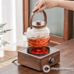 Bộ Bếp Đun Nước Pha Trà Thủy Tinh Bọc Gỗ Óc Chó 900ml 6 bo bep dien dun nuoc pha tra thuy tinh op go oc cho 900ml2024-