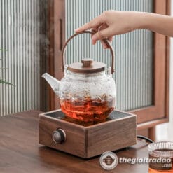Bộ Bếp Đun Nước Pha Trà Thủy Tinh Bọc Gỗ Óc Chó 900ml 7 bo bep dien dun nuoc pha tra thuy tinh op go oc cho 900ml2024--2