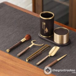 Bộ Dụng Cụ Pha Trà Kèm Lót Chén Bọc Đồng Cao Cấp 7 bo dung cu pha tra kem lot chen boc dong cao cap-4