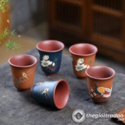 Chén Uống Trà Tử Sa, Vẽ Tay Họa Tiết Thủ Công 160ml 5 chen uong tra tu sa, ve tay hoa tiet thu cong 160ml-13