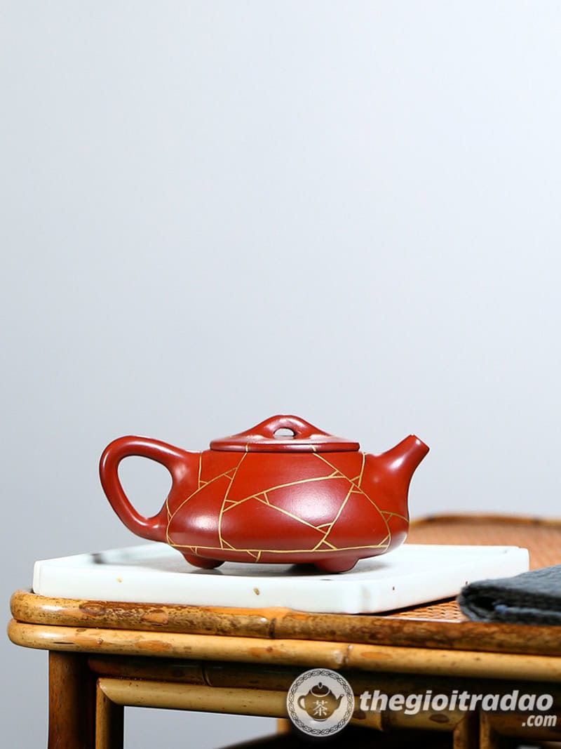 Ấm Tử Sa Thạch Biều Vẽ Vàng Đại Hồng Bào 200ml 11 am tu sa thach bieu ve vang dai hong bao 200ml-6