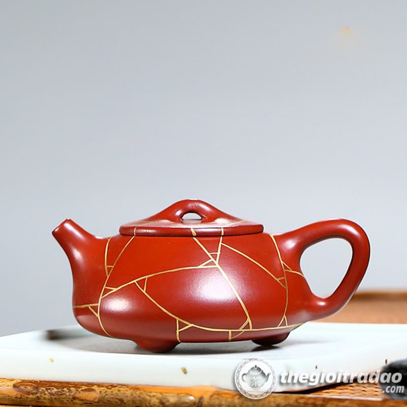 Ấm Tử Sa Thạch Biều Vẽ Vàng Đại Hồng Bào 200ml 1 am tu sa thach bieu ve vang dai hong bao 200ml