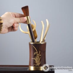 Bộ Dụng Cụ Pha Trà Bằng Gỗ Bọc Đồng Cao Cấp 6 bo dung cu pha tra bang go boc dong cao cap