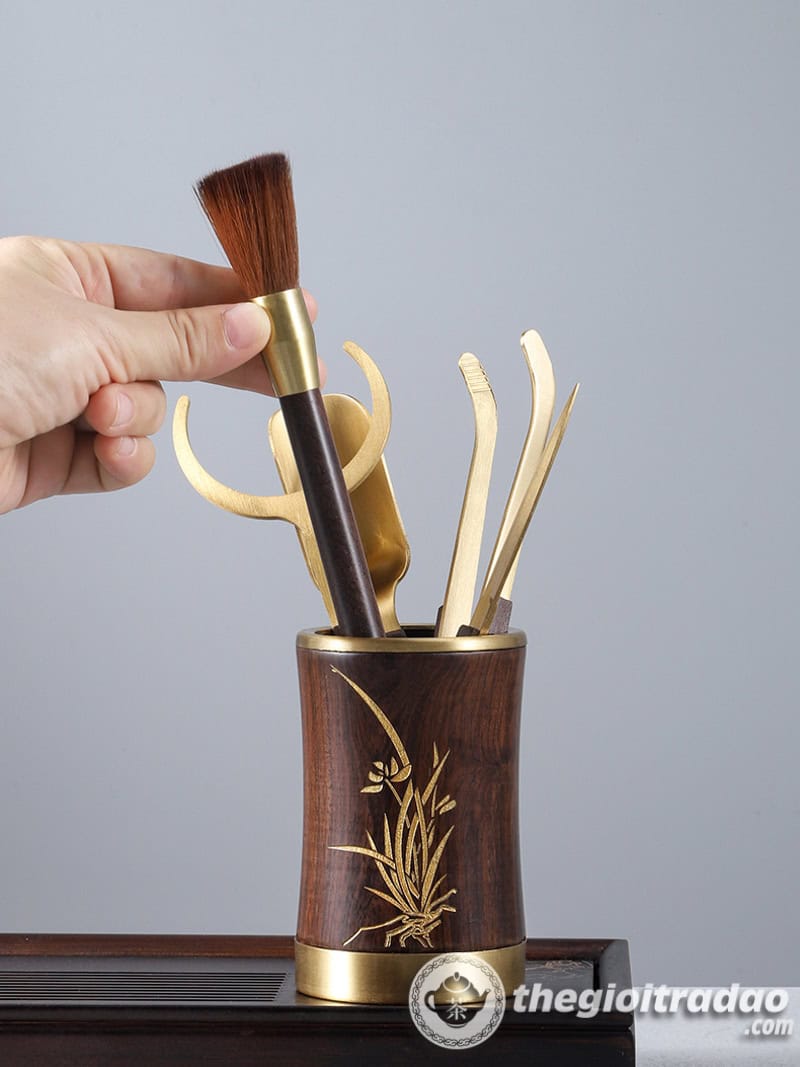 Bộ Dụng Cụ Pha Trà Bằng Gỗ Bọc Đồng Cao Cấp 10 bo dung cu pha tra bang go boc dong cao cap 7