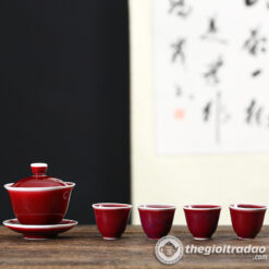 Bộ Chén Khải Men Thúy Hồng Cao Cấp 200ml 7 Bo khai kem chen tra men thuy hong cao cap 200ml