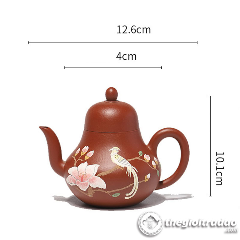 Ấm Tử Sa Tư Đình Chim Họa My Chu Nê 190ml 12 am tu sa tu dinh chim hoa my chu ne 190ml-12