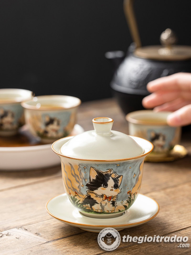 Chén Khải Sứ Cảnh Đức Vẽ Mèo Dễ Thương 160ml 15 chen khai su canh duc ve meo de thuong 160ml--10