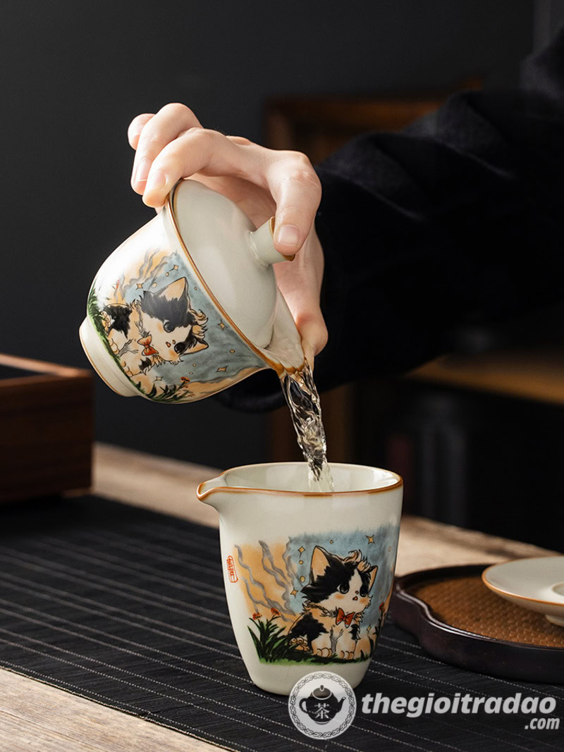 Chén Khải Sứ Cảnh Đức Vẽ Mèo Dễ Thương 160ml 17 chen khai su canh duc ve meo de thuong 160ml--11