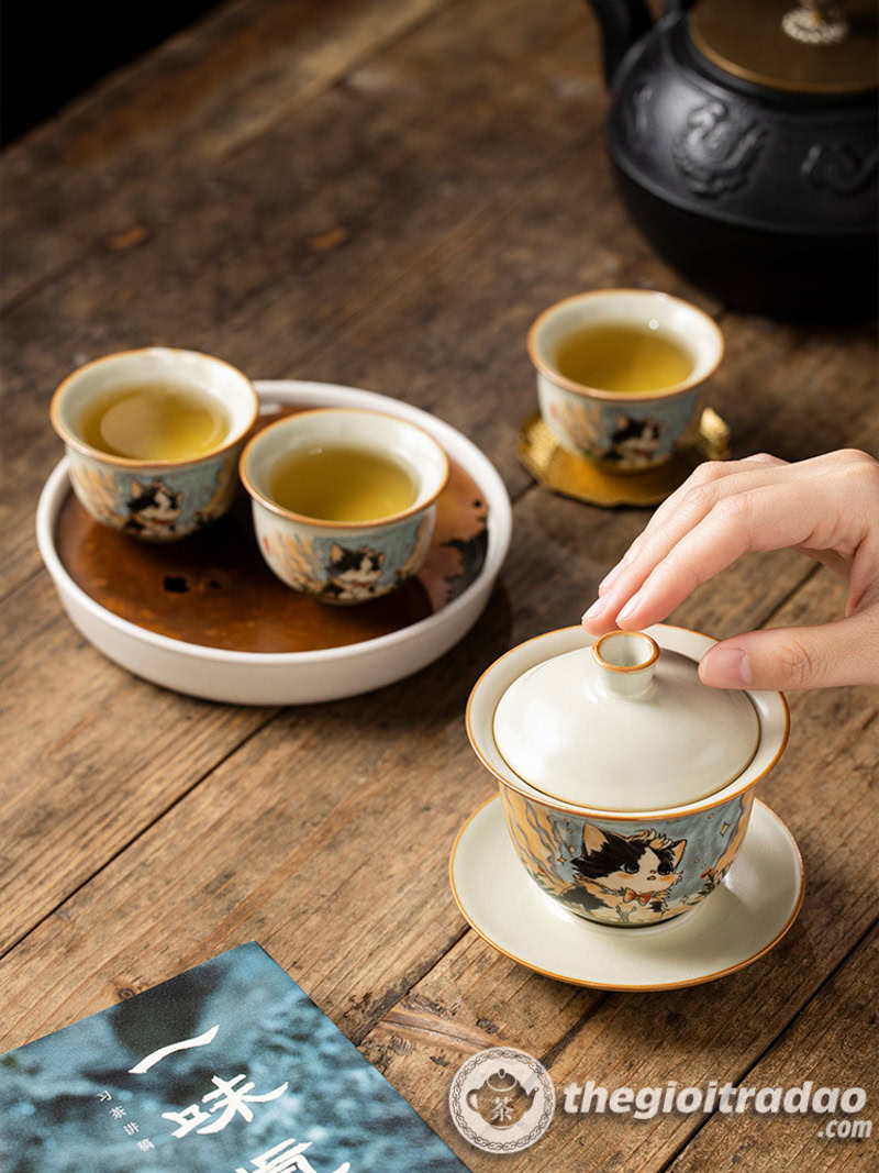 Chén Khải Sứ Cảnh Đức Vẽ Mèo Dễ Thương 160ml 16 chen khai su canh duc ve meo de thuong 160ml--12