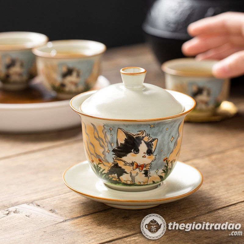 Chén Khải Sứ Cảnh Đức Vẽ Mèo Dễ Thương 160ml 2 chen khai su canh duc ve meo de thuong 160ml--4