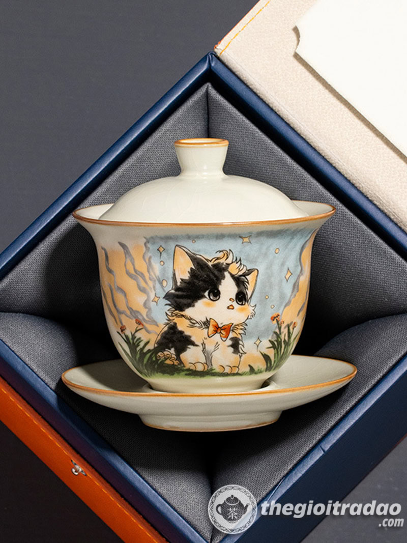 Chén Khải Sứ Cảnh Đức Vẽ Mèo Dễ Thương 160ml 10 chen khai su canh duc ve meo de thuong 160ml--5