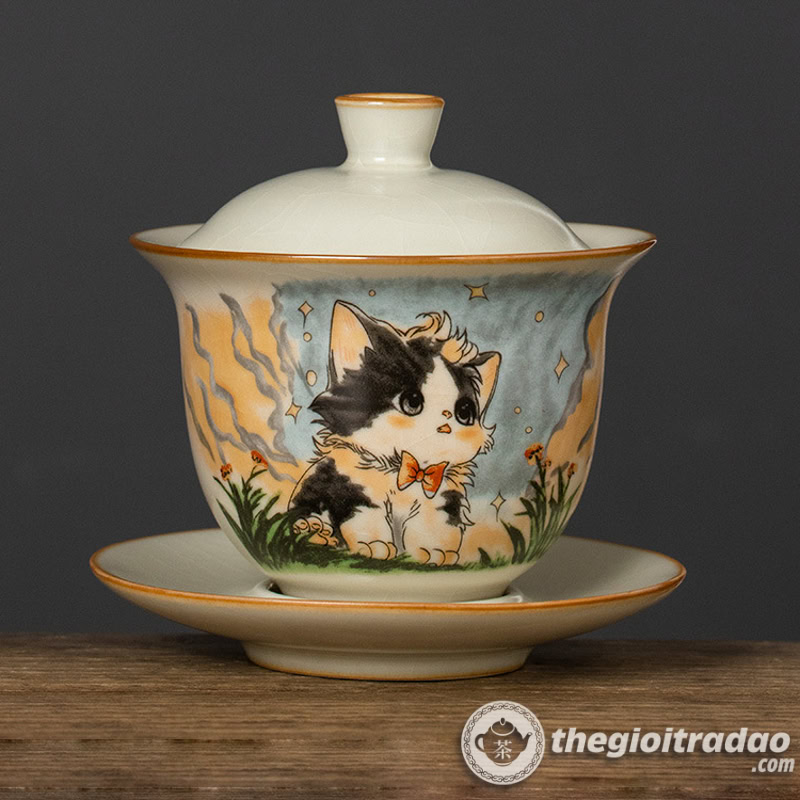 Chén Khải Sứ Cảnh Đức Vẽ Mèo Dễ Thương 160ml 12 chen khai su canh duc ve meo de thuong 160ml--7