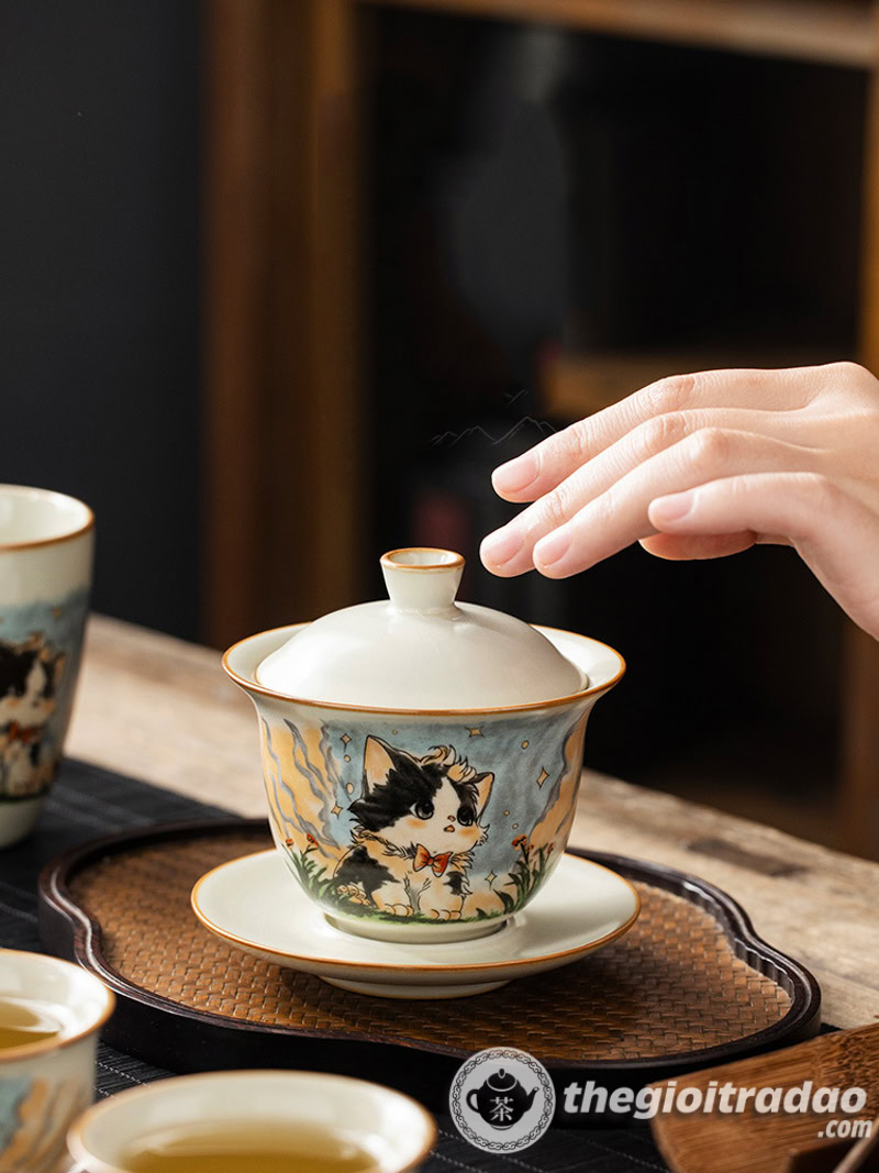 Chén Khải Sứ Cảnh Đức Vẽ Mèo Dễ Thương 160ml 13 chen khai su canh duc ve meo de thuong 160ml--8