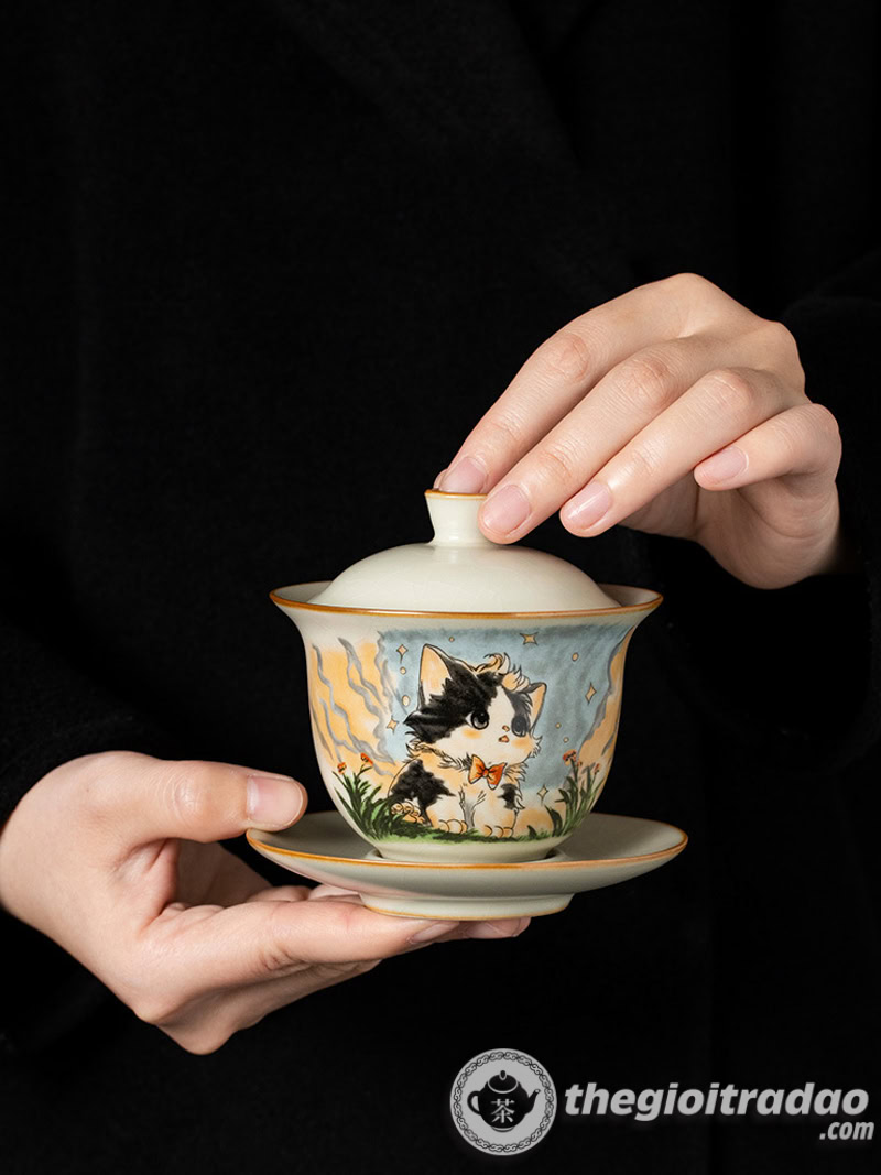 Chén Khải Sứ Cảnh Đức Vẽ Mèo Dễ Thương 160ml 14 chen khai su canh duc ve meo de thuong 160ml--9