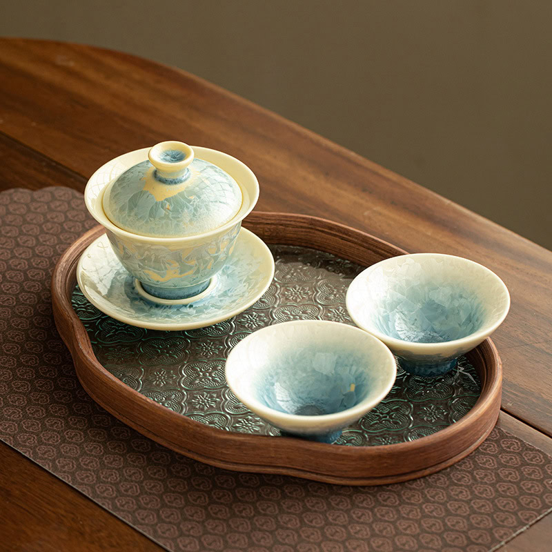 Bộ Chén Khải Băng Hoa Kết Tinh Kèm Khay Trà 1 bo chen khai dieu bien bang hoa ket tinh 150ml-