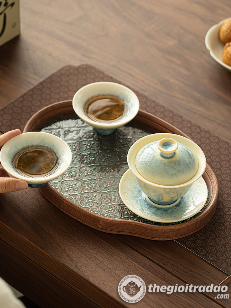 Bộ Chén Khải Băng Hoa Kết Tinh Kèm Khay Trà 12 bo chen khai dieu bien bang hoa ket tinh 150ml--10