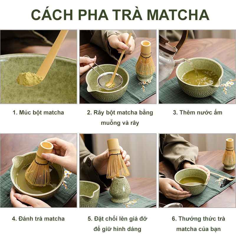 Bộ Dụng Cụ Pha Trà Matcha Nhật Bản 6 Món 19 hướng dẫn cách pha trà matcha chuẩn Nhật Bản