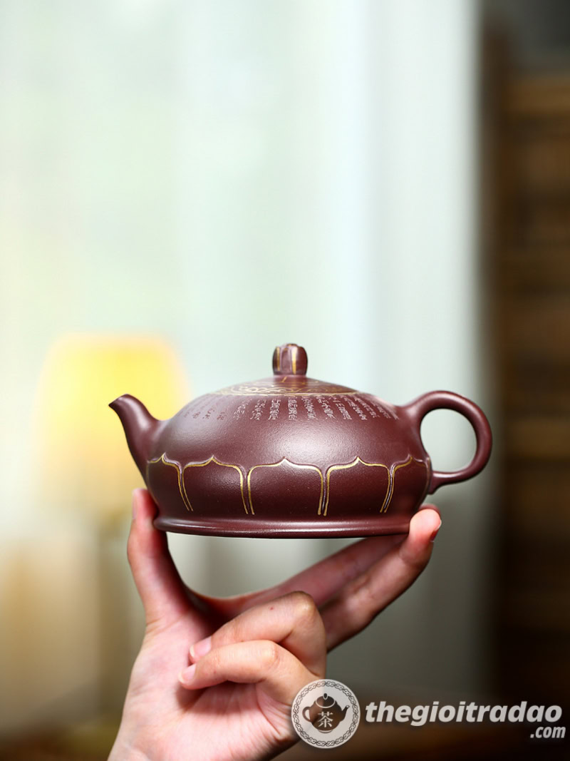 Ấm Tử Sa Phật Liên Khắc Tâm Kinh Tử Nê 340ml 14 am tu sa phat lien khac tam kinh tu ne 340ml 10