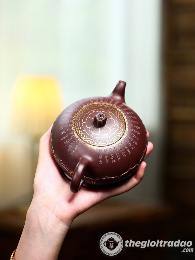 Ấm Tử Sa Phật Liên Khắc Tâm Kinh Tử Nê 340ml 15 am tu sa phat lien khac tam kinh tu ne 340ml--11