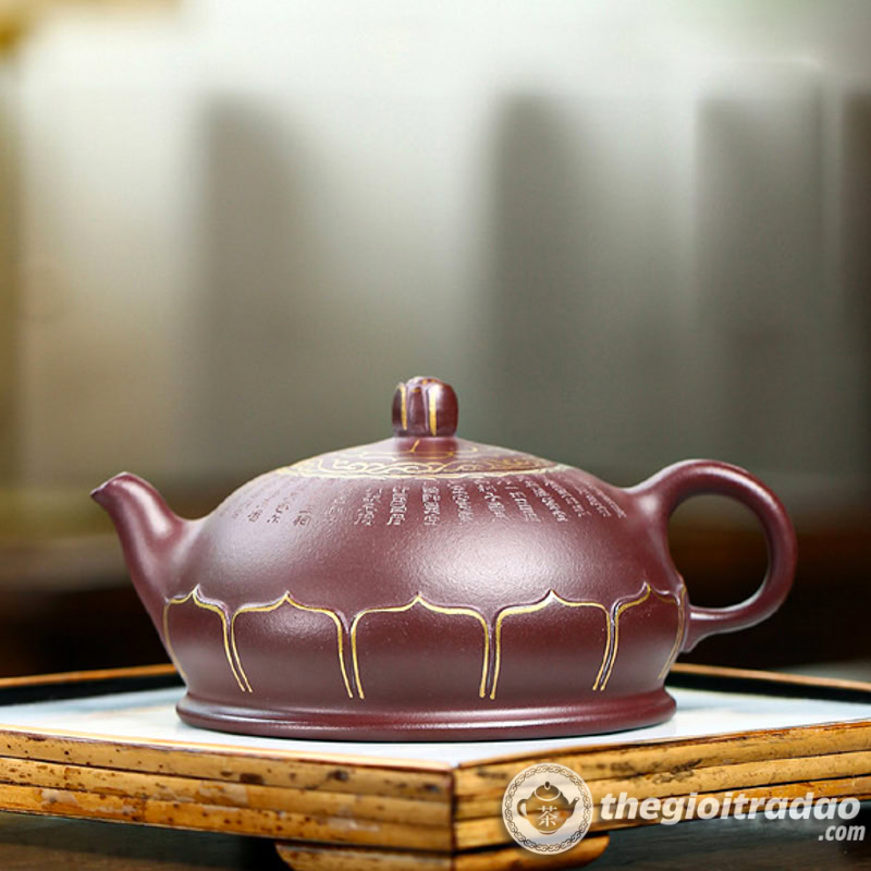 Ấm Tử Sa Phật Liên Khắc Tâm Kinh Tử Nê 340ml 1 am tu sa phat lien khac tam kinh tu ne 340ml--16