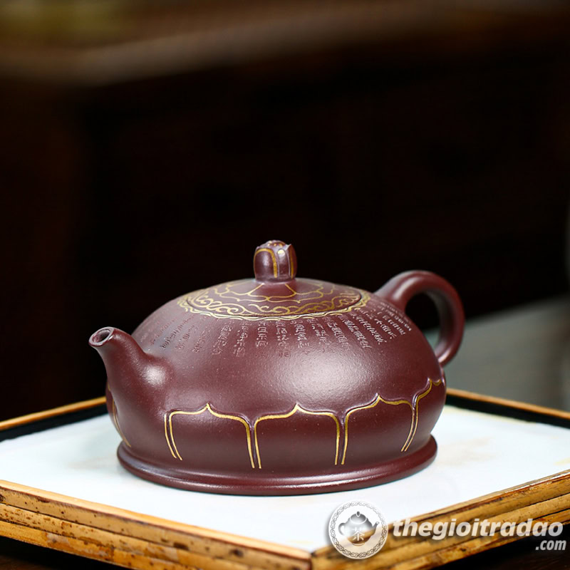 Ấm Tử Sa Phật Liên Khắc Tâm Kinh Tử Nê 340ml 2 am tu sa phat lien khac tam kinh tu ne 340ml--3