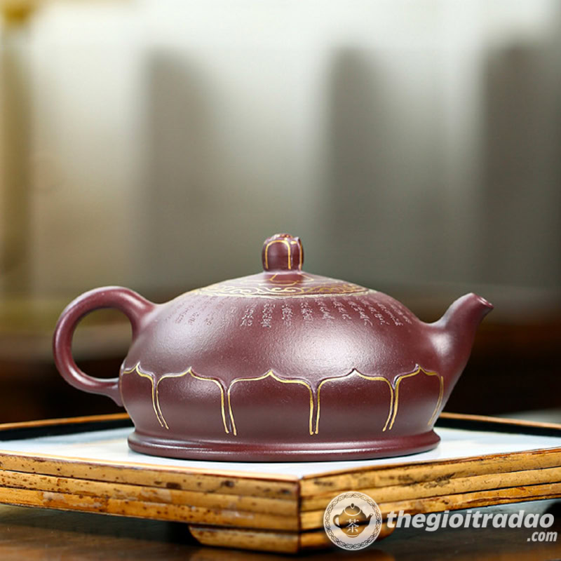 Ấm Tử Sa Phật Liên Khắc Tâm Kinh Tử Nê 340ml 3 am tu sa phat lien khac tam kinh tu ne 340ml--4