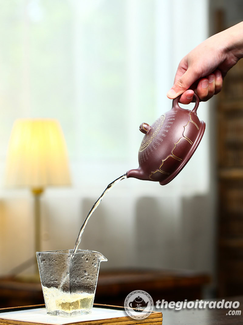 Ấm Tử Sa Phật Liên Khắc Tâm Kinh Tử Nê 340ml 20 am tu sa phat lien khac tam kinh tu ne 340ml--5