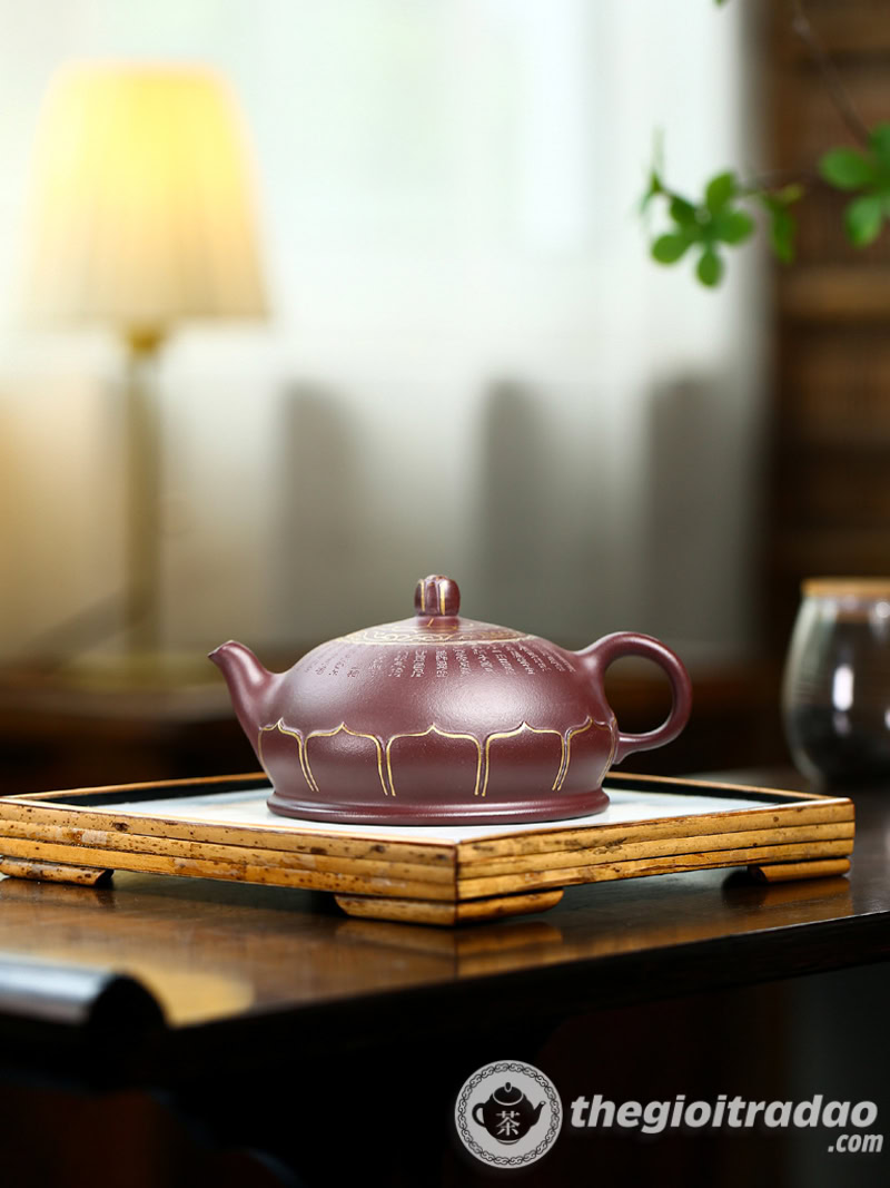 Ấm Tử Sa Phật Liên Khắc Tâm Kinh Tử Nê 340ml 10 am tu sa phat lien khac tam kinh tu ne 340ml--6