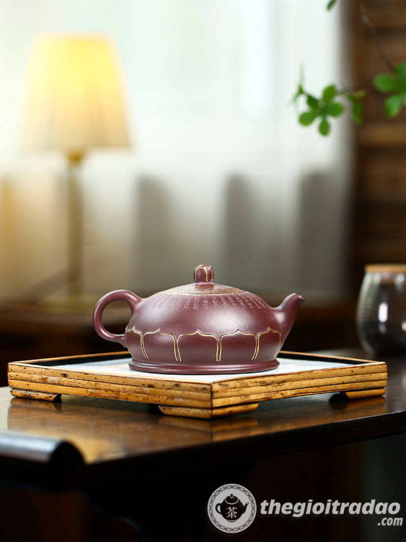 Ấm Tử Sa Phật Liên Khắc Tâm Kinh Tử Nê 340ml 11 am tu sa phat lien khac tam kinh tu ne 340ml--7