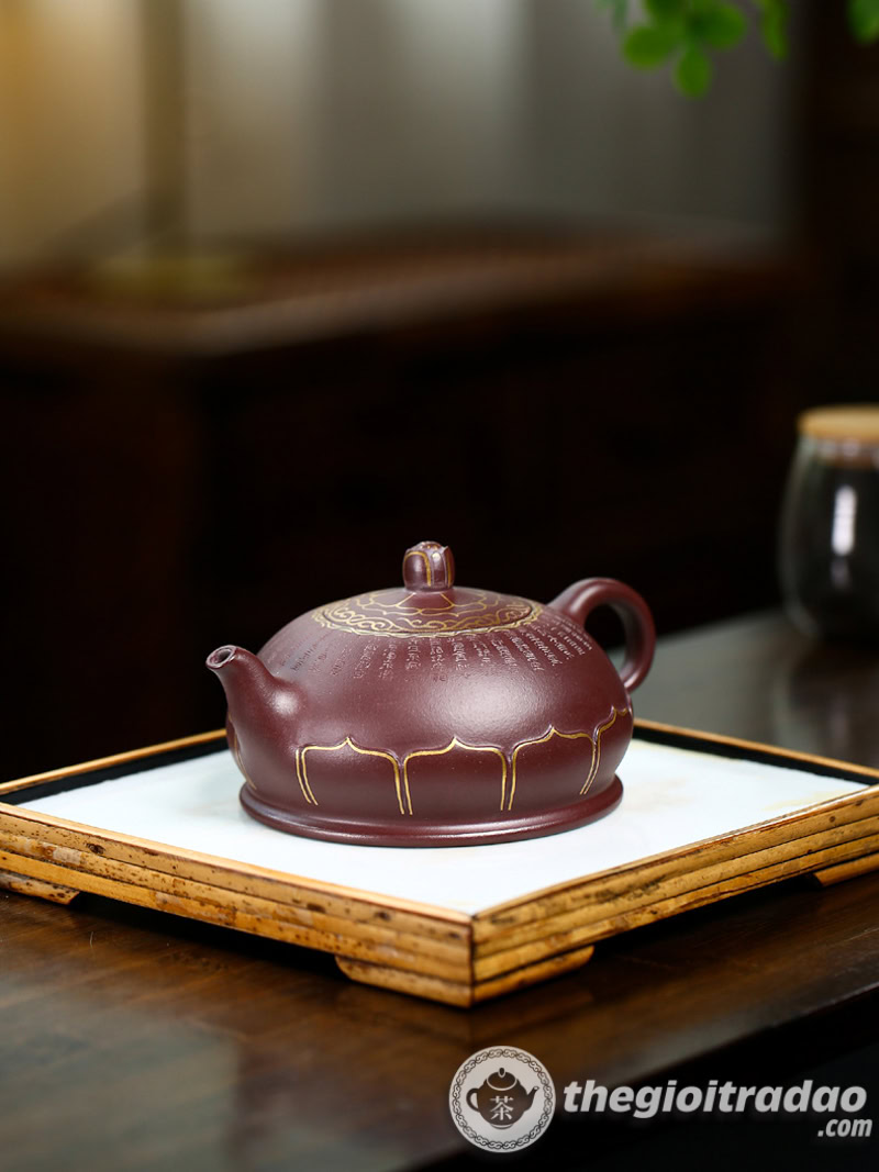 Ấm Tử Sa Phật Liên Khắc Tâm Kinh Tử Nê 340ml 12 am tu sa phat lien khac tam kinh tu ne 340ml--8