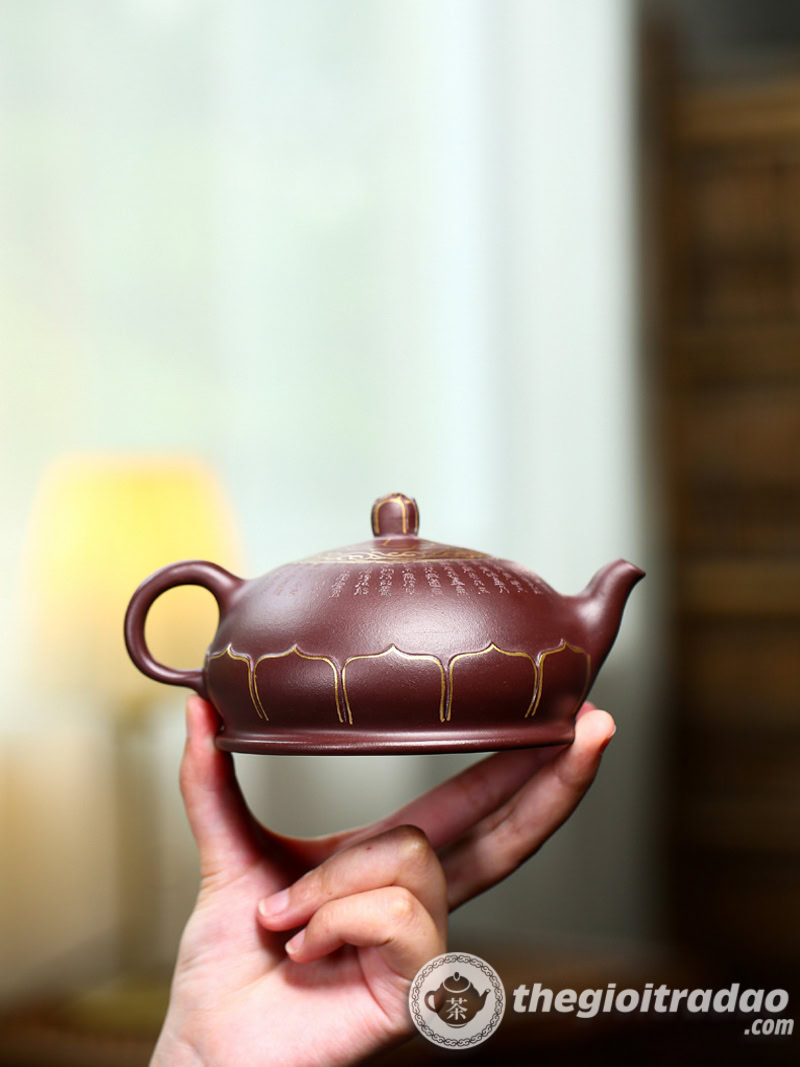 Ấm Tử Sa Phật Liên Khắc Tâm Kinh Tử Nê 340ml 13 am tu sa phat lien khac tam kinh tu ne 340ml--9