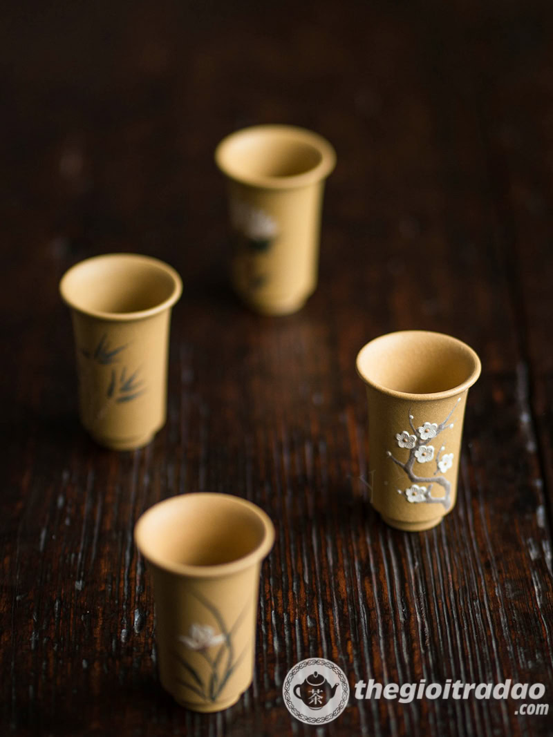 Bộ Chén Trà Thưởng Hương Mai Lan Trúc Cúc 50ml 25 bo chen tra thuong huong mai lan truc cuc 50ml--25