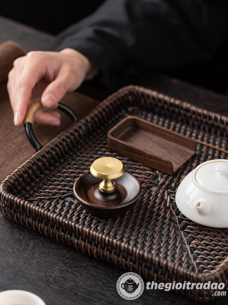 Gác Nắp Ấm Trà Bằng Gỗ Mun Phối Đồng 13 gac nap am tra bang go mun phoi dong--11