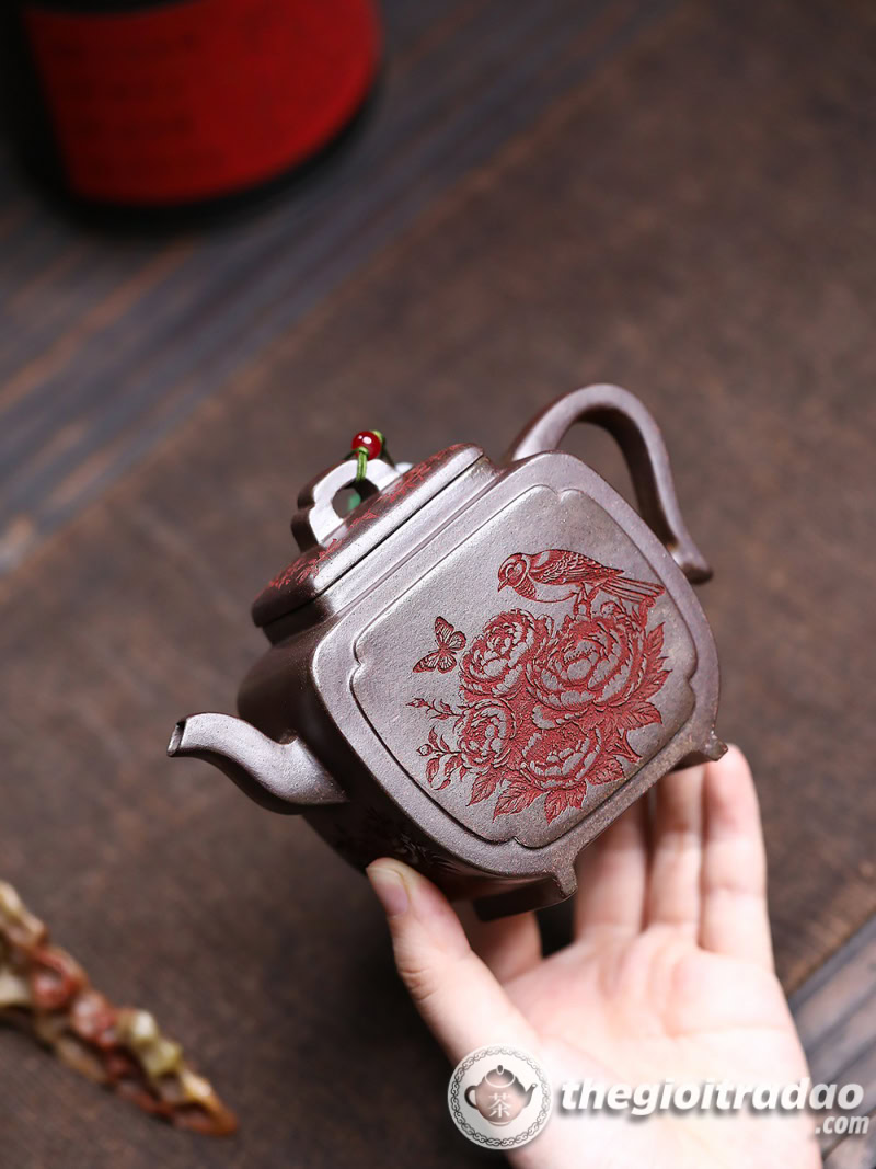 Ấm Tử Sa Hoa Điểu Phương Tôn Nung Củi 250ml 17 am tu sa hoa dieu phuong ton nung cui 250ml--11